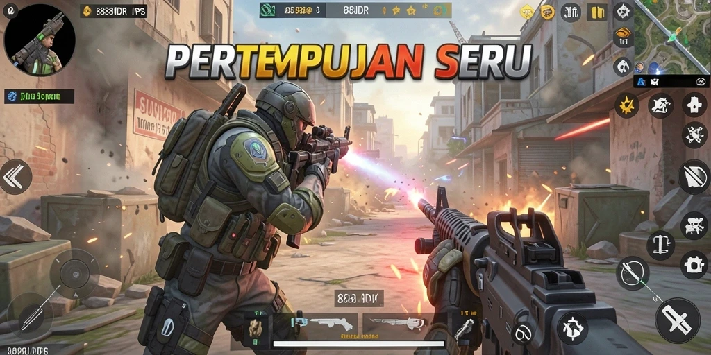 Tangkapan layar action packed dari gameplay FPS di 888IDR.