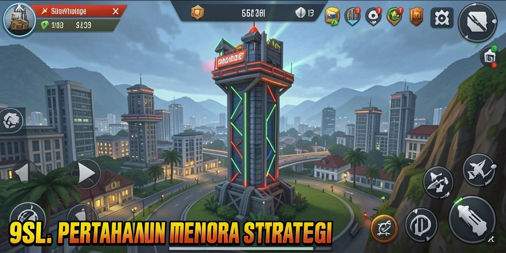 Screenshot gameplay 9SL menampilkan aksi Tower Defense yang seru.