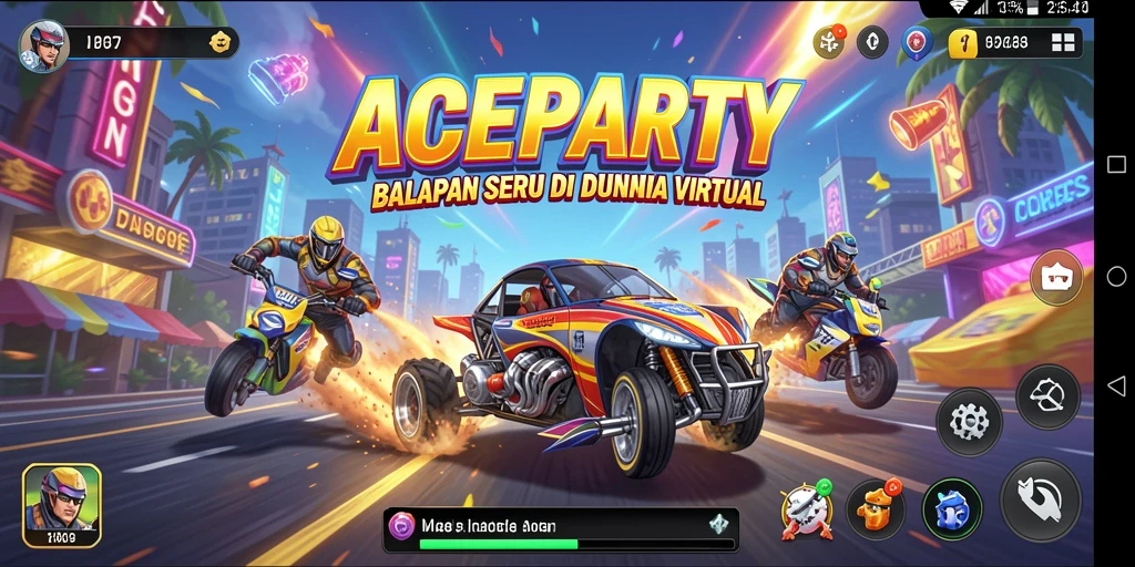 Screenshot menampilkan gameplay balapan yang seru dan kompetitif di ACEPARTY.