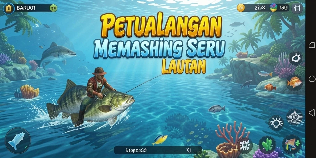 Screenshot permainan BARU01 menunjukkan aksi memancing yang mendebarkan.