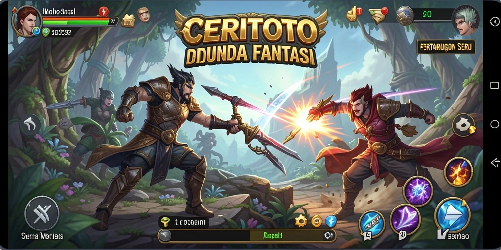 Screenshot utama CERITOTO menampilkan aksi pertarungan yang intens dan karakter yang berwarna-warni.