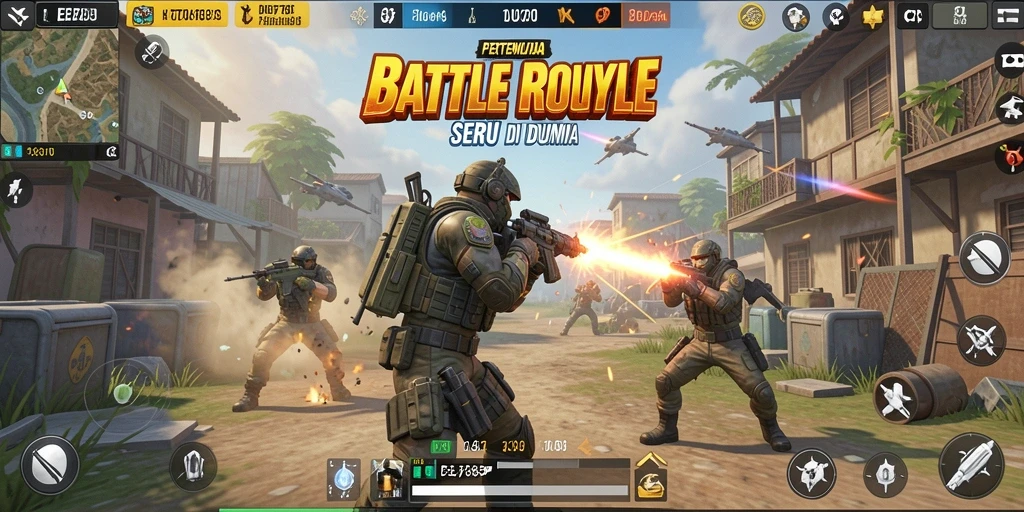 Tampilan gameplay seru di EE789 dalam pertempuran Battle Royale.