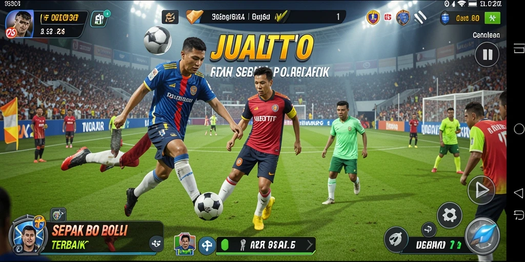 Tampilan gameplay menegangkan dalam JUALTOTO saat pertandingan sepak bola.