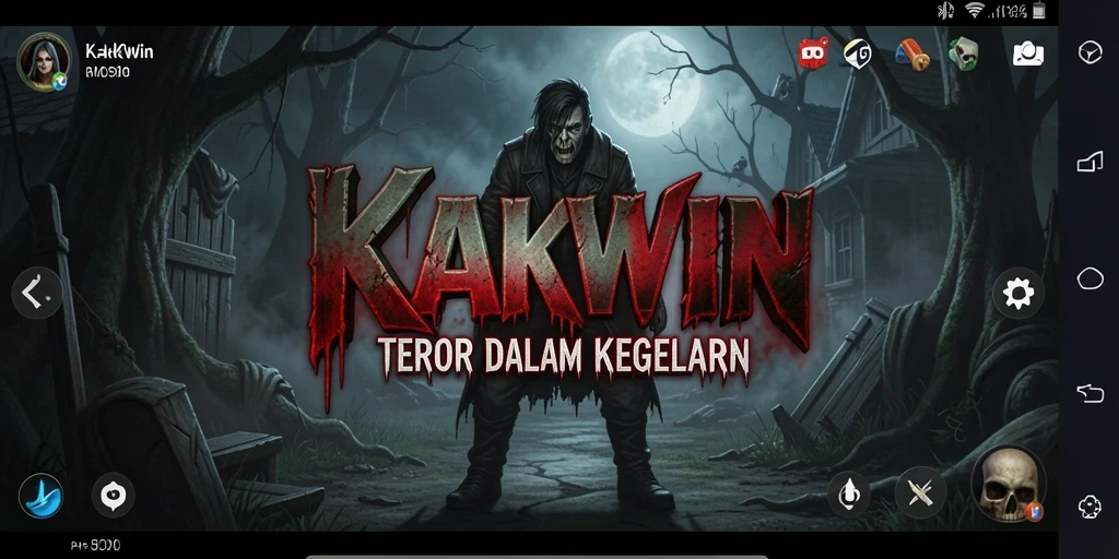 Screenshot gameplay KAKWIN menampilkan suasana mencekam dan karakter menyeramkan.